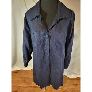 Ecologie Navy Blue 100% Linen Button Up Size 3X